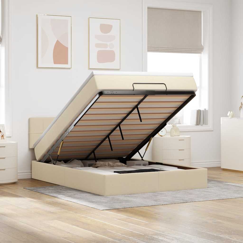 Lit ottoman avec matelas et LED crème 140x200 cm tissu - XIOS