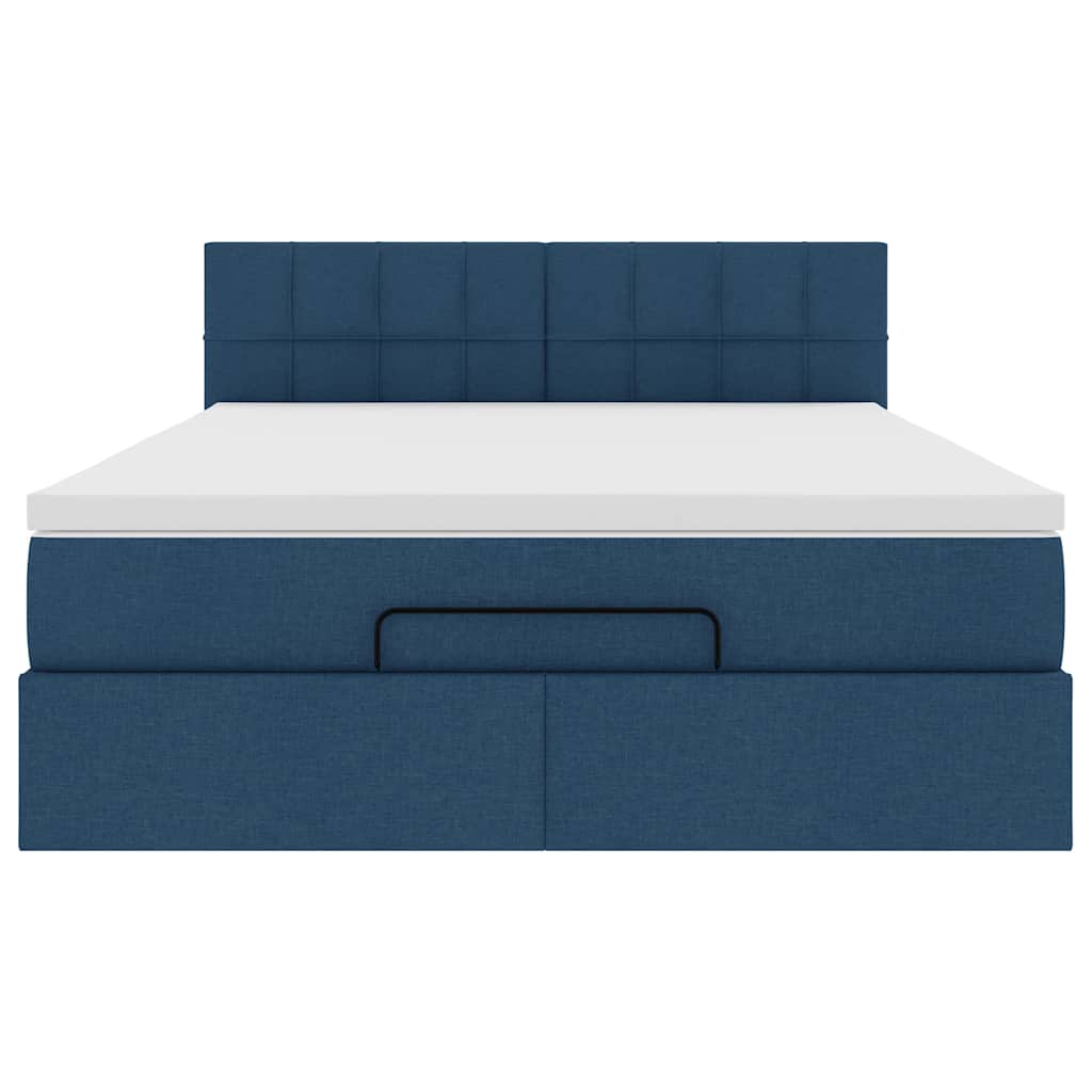 Cadre de lit ottoman avec matelas bleu 140x200 cm tissu - XIOS