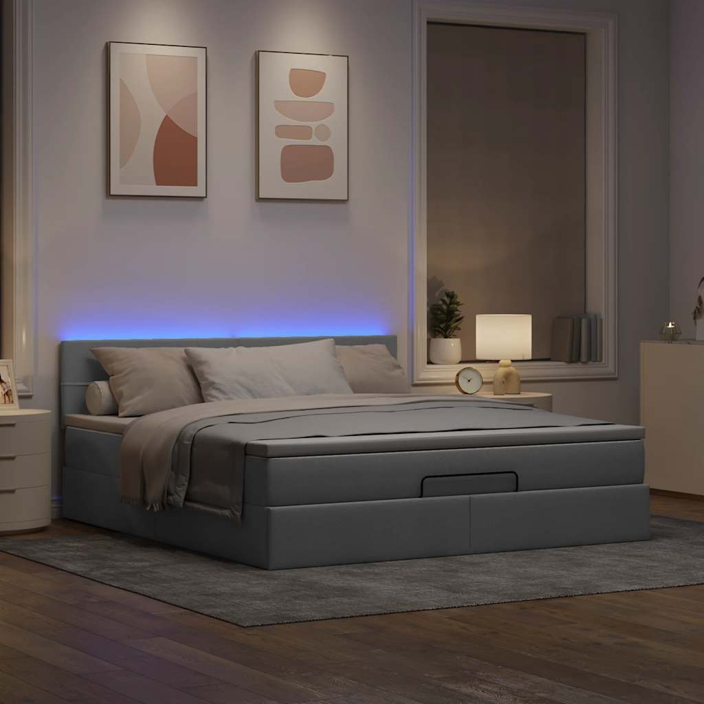 Lit ottoman avec matelas gris clair 160x200 cm tissu - XIOS