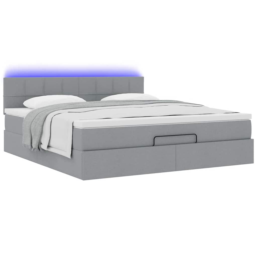 Lit ottoman avec matelas gris clair 160x200 cm tissu - XIOS