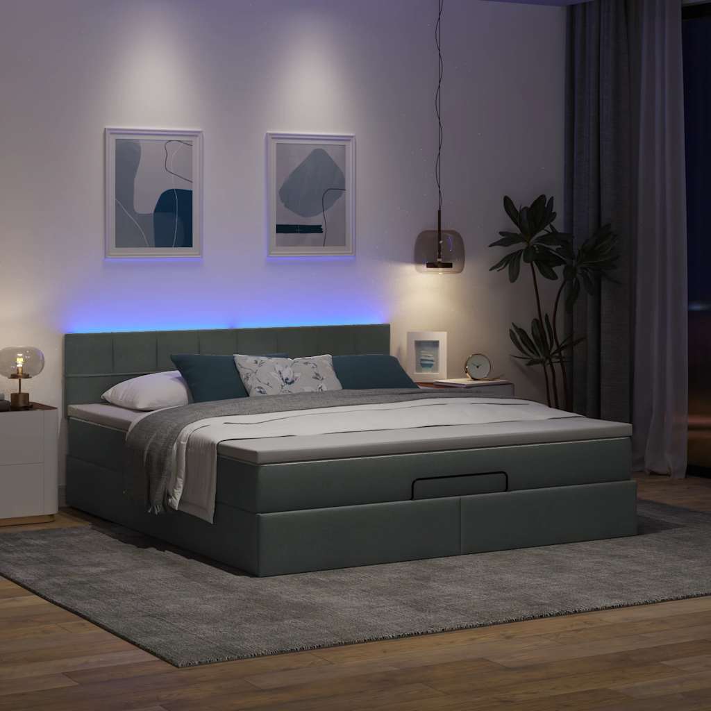Cadre de lit ottoman avec matelas gris foncé 160x200cm tissu - XIOS
