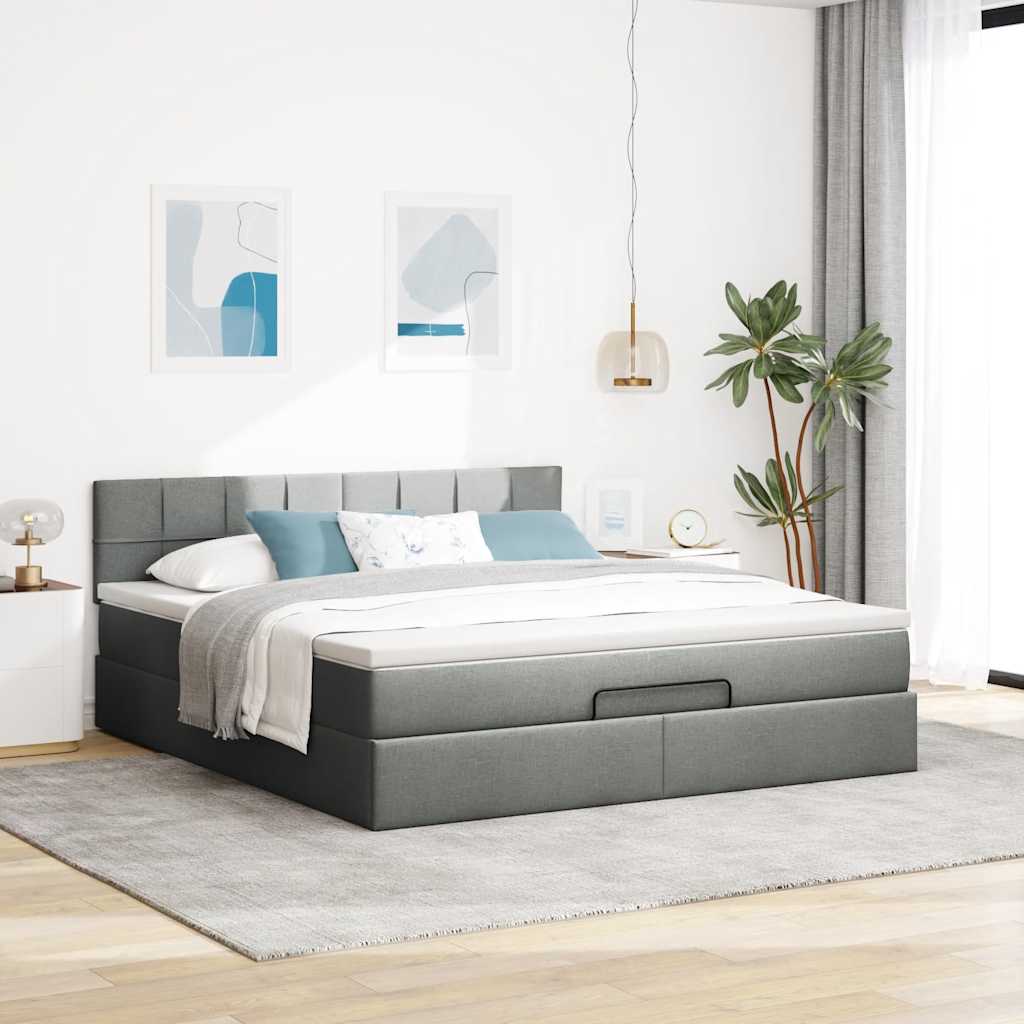 Cadre de lit ottoman avec matelas gris foncé 160x200cm tissu - XIOS