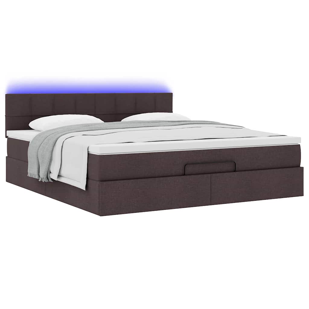 Cadre de lit ottoman avec matelas marron foncé 160x200 cm tissu - XIOS