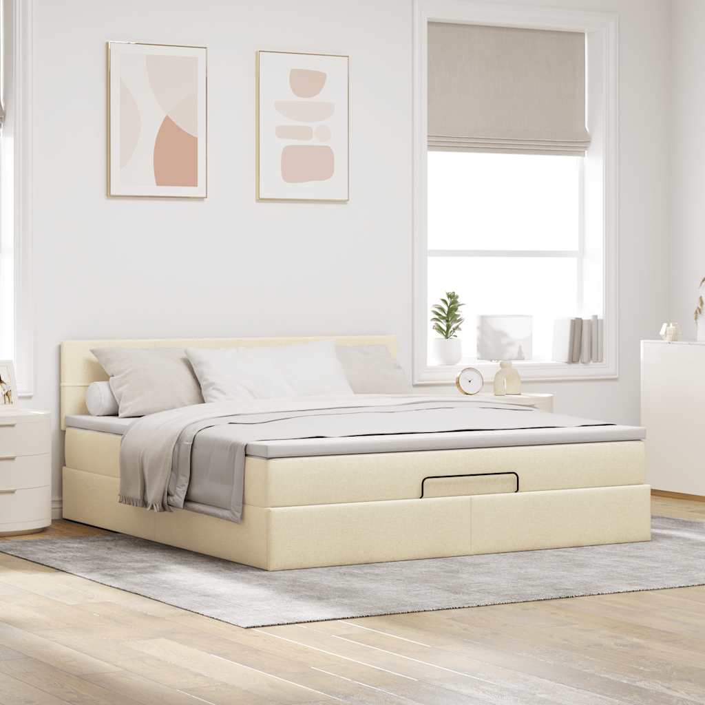 Cadre de lit ottoman avec matelas crème 160x200 cm tissu - XIOS