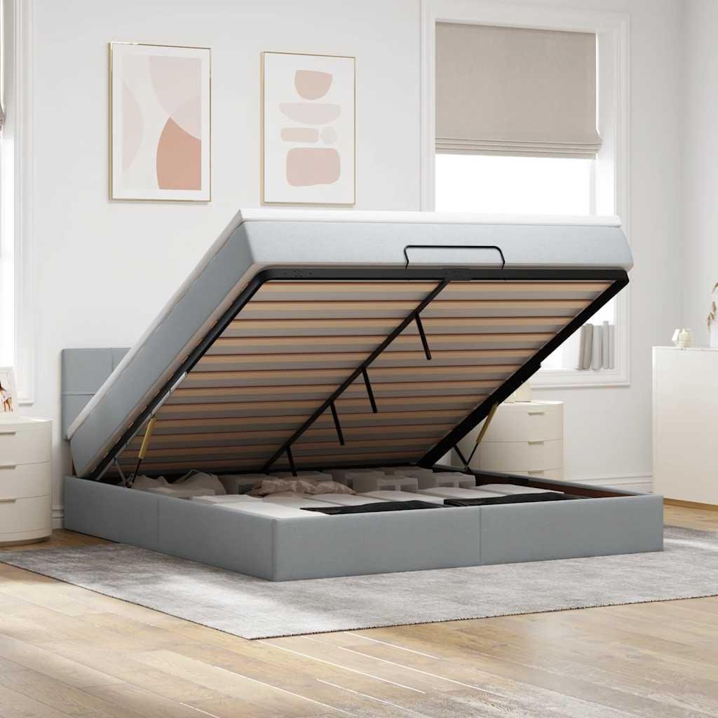 Lit ottoman avec matelas et LED Gris clair 180x200 cm tissu - XIOS