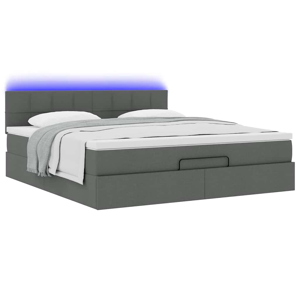 Lit ottoman avec matelas et LED Gris foncé 180x200 cm tissu - XIOS