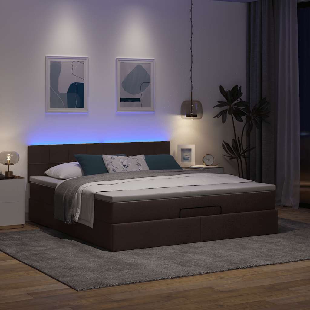 Lit ottoman avec matelas et LED Marron foncé 180x200 cm tissu - XIOS