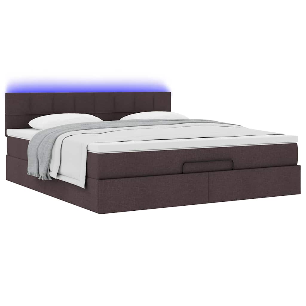 Lit ottoman avec matelas et LED Marron foncé 180x200 cm tissu - XIOS