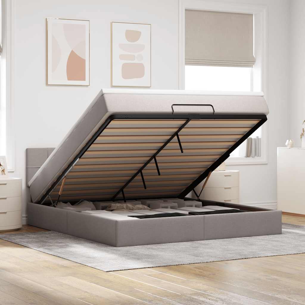 Lit ottoman avec matelas et LED Taupe 180x200cm tissu - XIOS