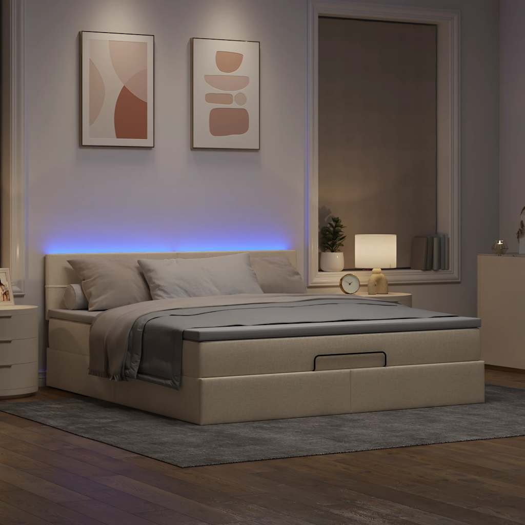 Lit ottoman avec matelas et LED crème 180x200cm tissu - XIOS