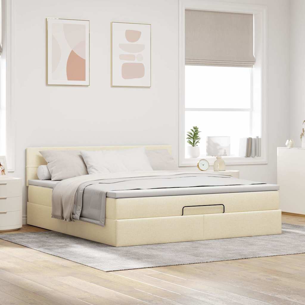 Lit ottoman avec matelas et LED crème 180x200cm tissu - XIOS