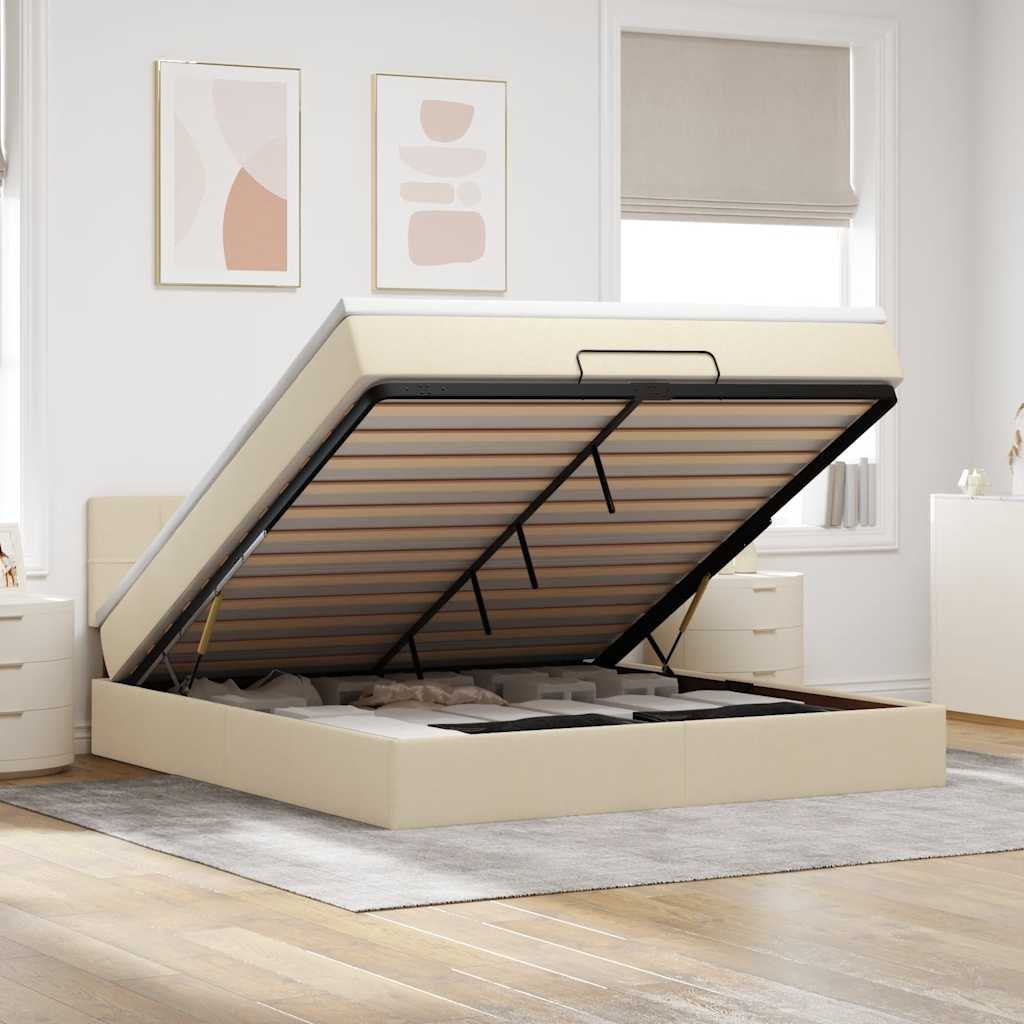 Lit ottoman avec matelas et LED crème 180x200cm tissu - XIOS