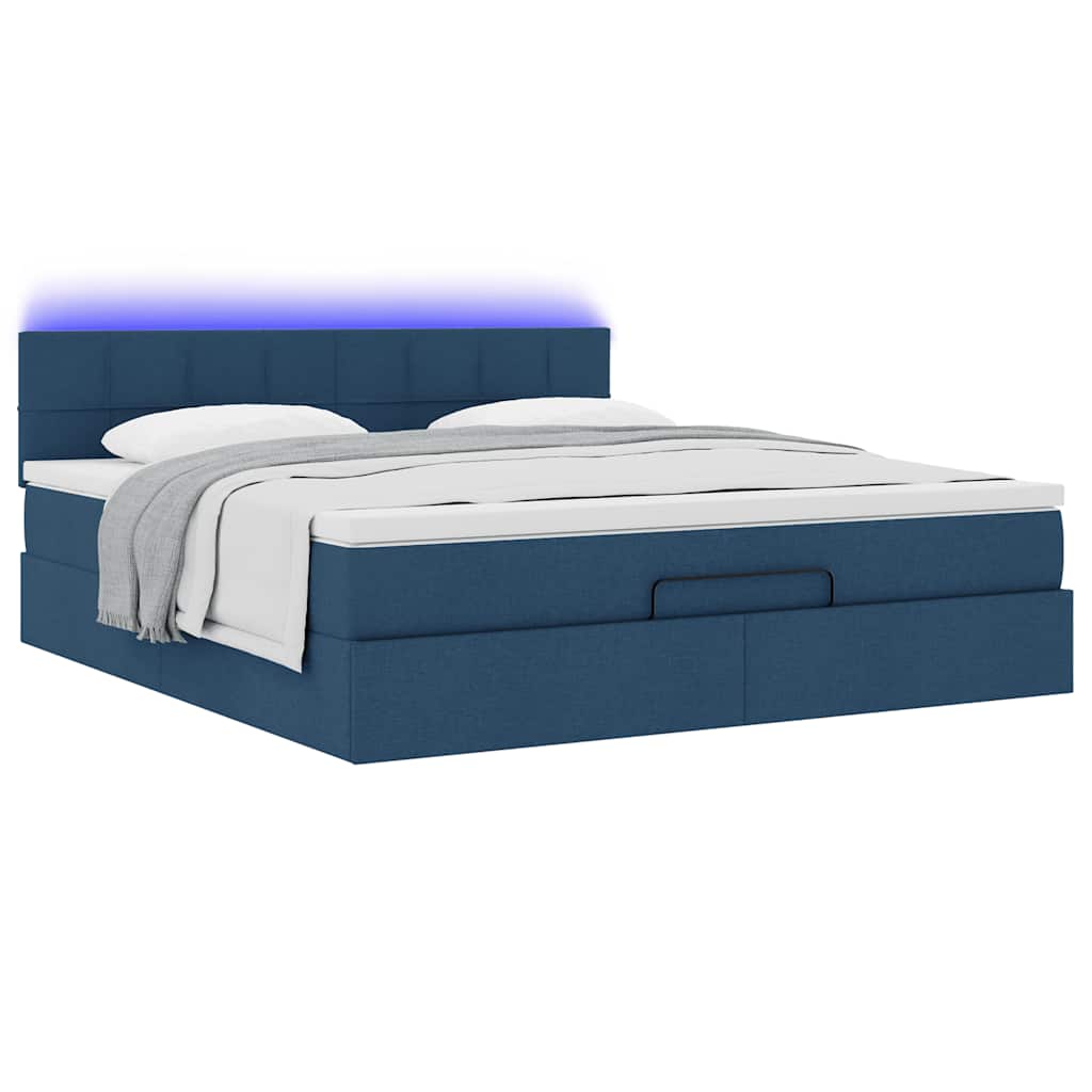 Lit ottoman avec matelas et LED bleu 180x200cm tissu - XIOS