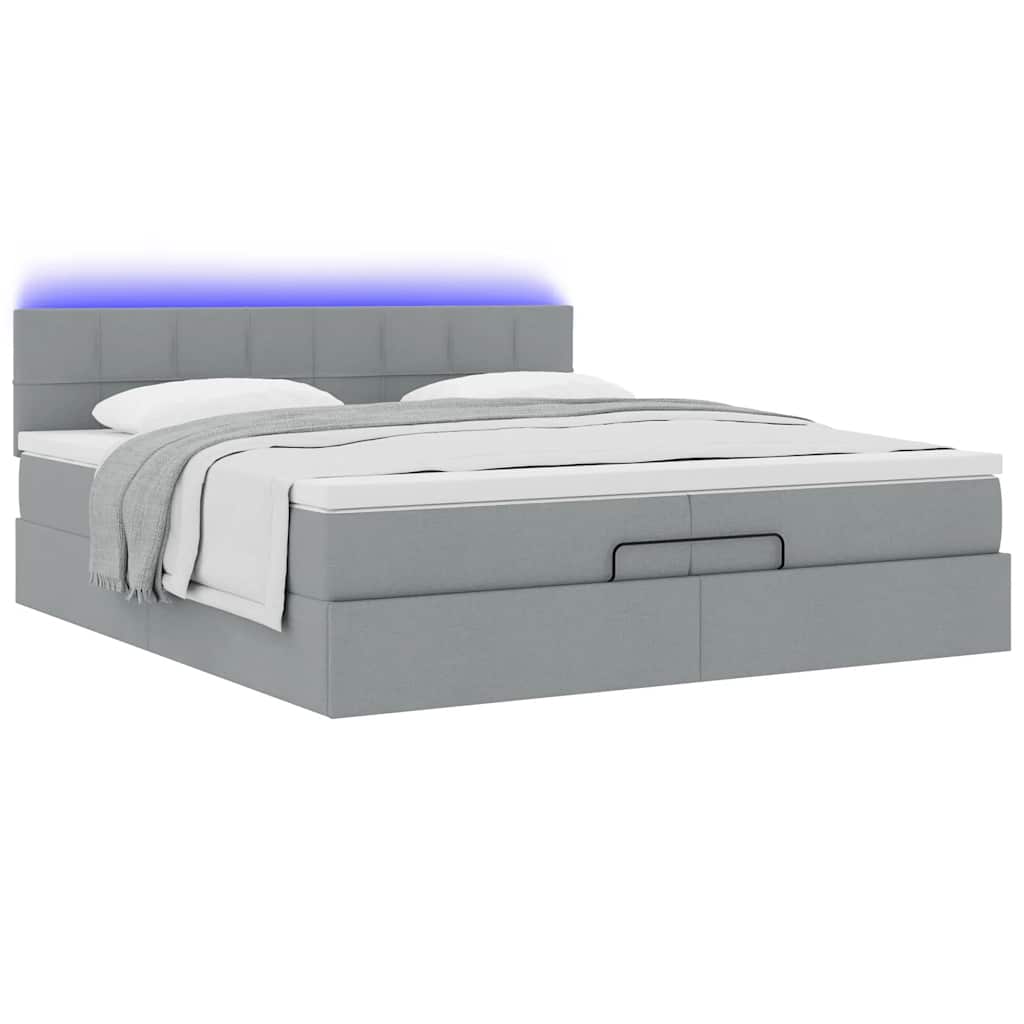 Cadre de lit ottoman et matelas gris clair 200x200cm tissu - XIOS