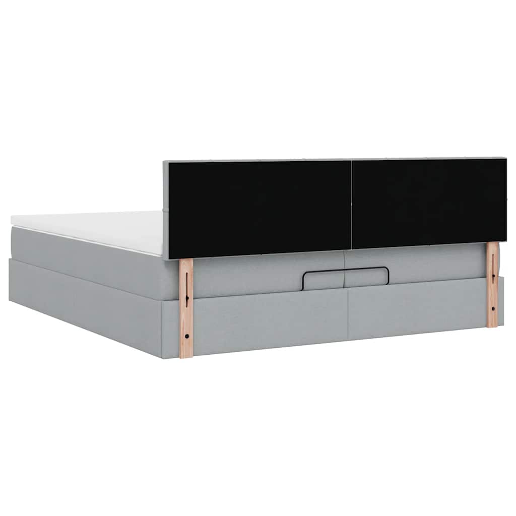 Cadre de lit ottoman et matelas gris clair 200x200cm tissu - XIOS