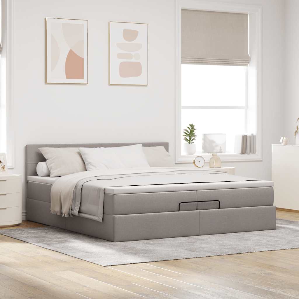 Cadre de lit ottoman avec matelas taupe 200x200cm tissu - XIOS