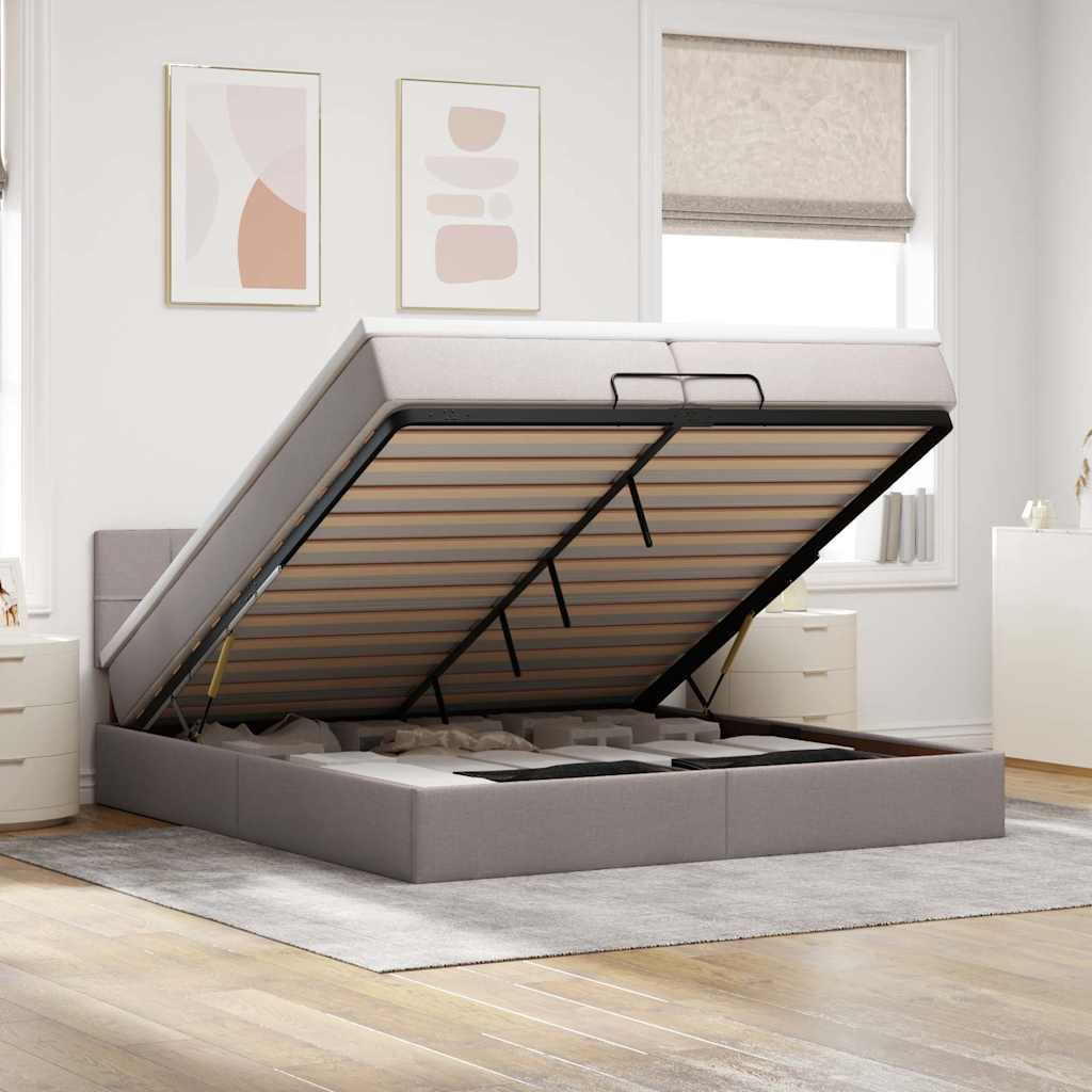 Cadre de lit ottoman avec matelas taupe 200x200cm tissu - XIOS