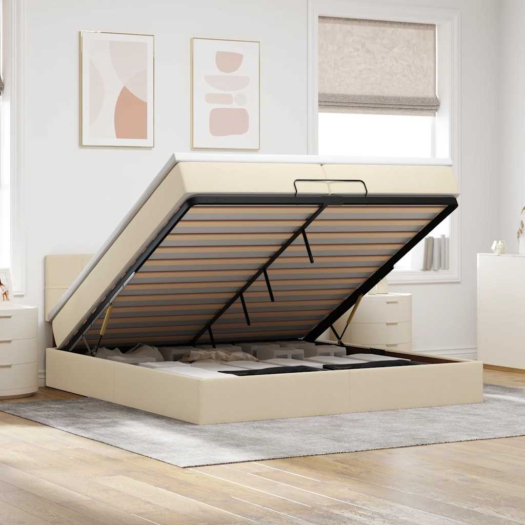 Cadre de lit ottoman avec matelas crème 200x200cm tissu - XIOS