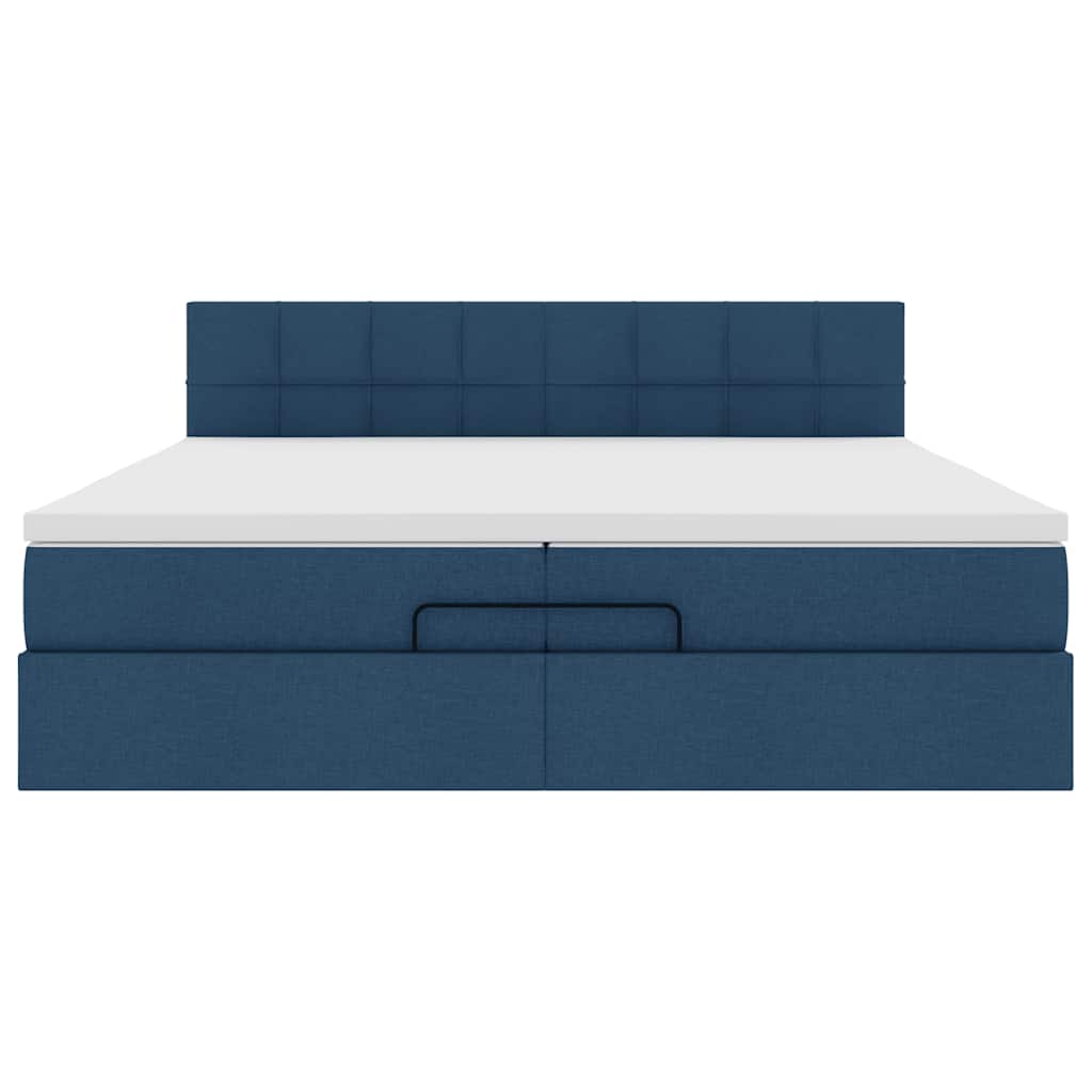 Cadre de lit ottoman avec matelas bleu 200x200cm tissu - XIOS