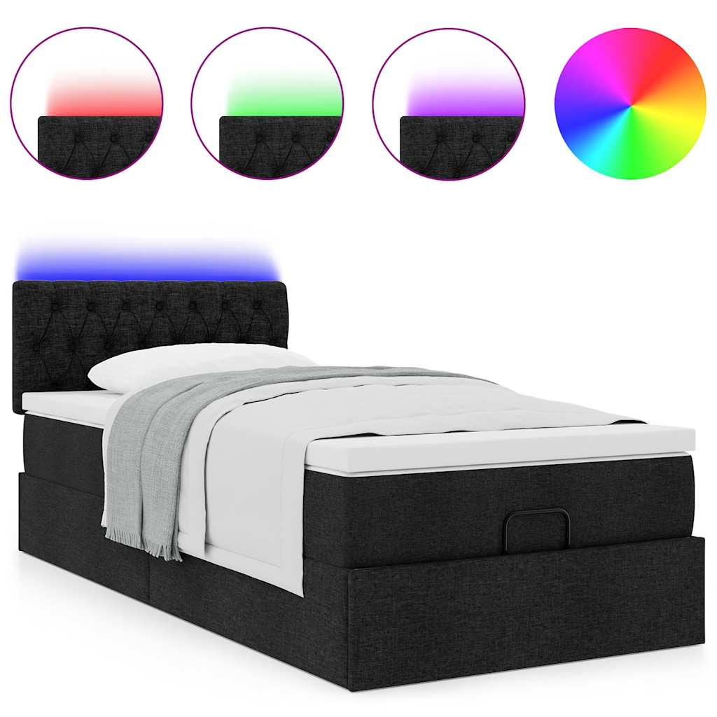 Lit ottoman avec matelas et LED noir 80x200cm tissu - XIOS