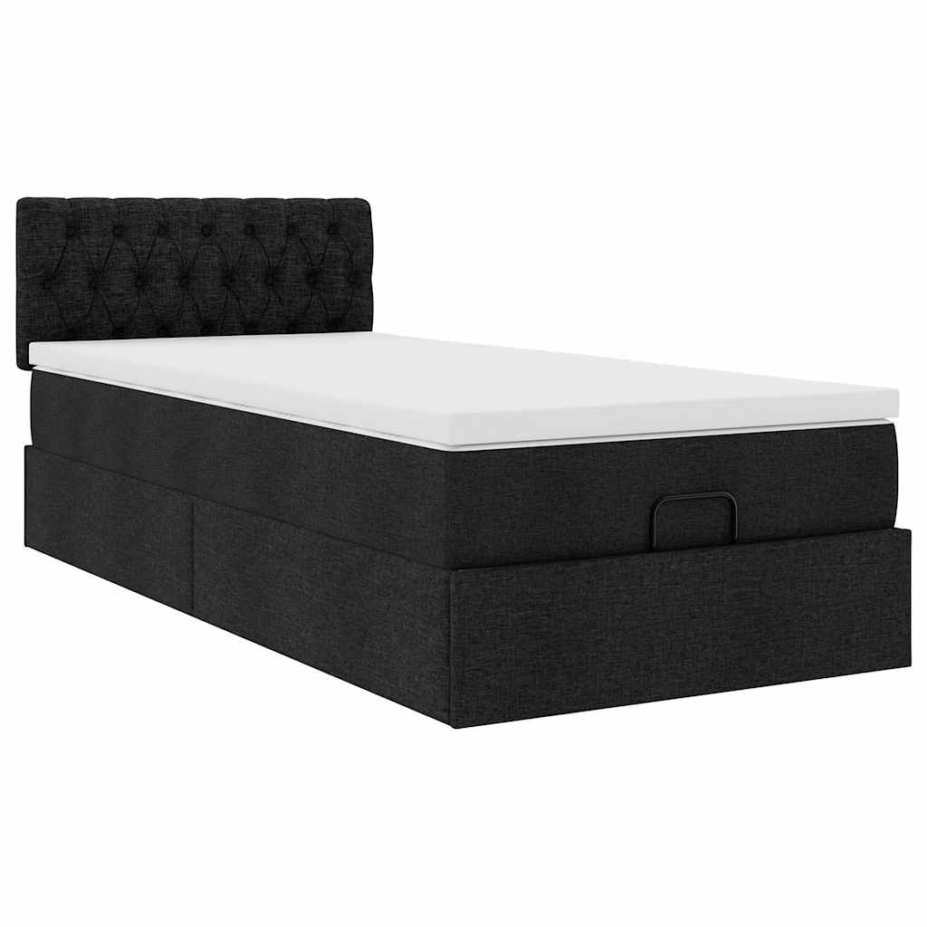 Lit ottoman avec matelas et LED noir 80x200cm tissu - XIOS