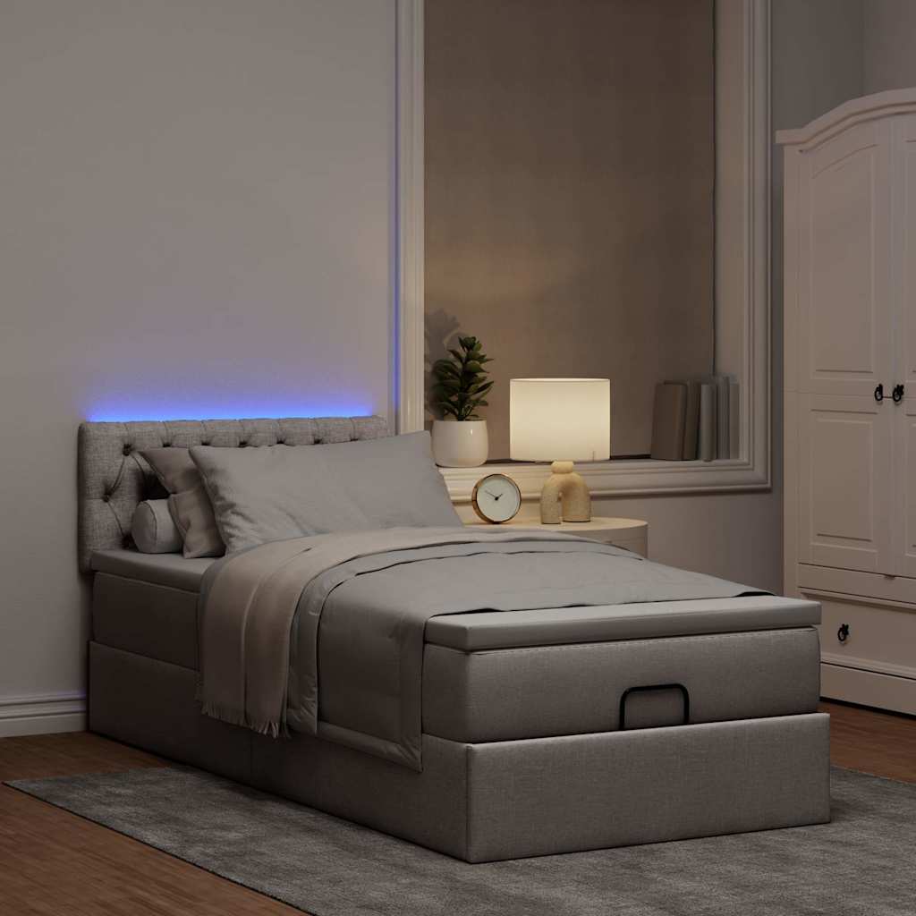 Cadre de lit ottoman avec matelas taupe 80x200 cm tissu - XIOS