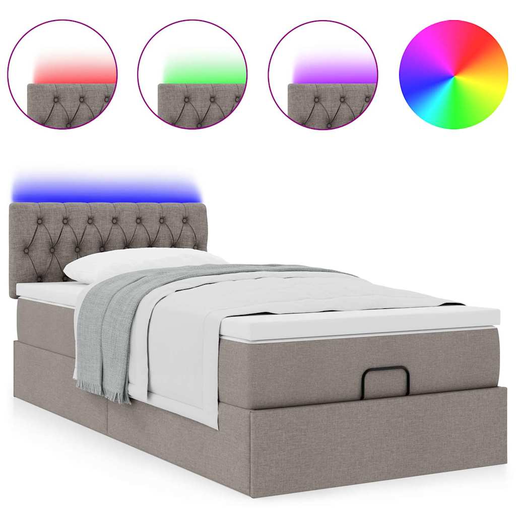 Cadre de lit ottoman avec matelas taupe 80x200 cm tissu - XIOS