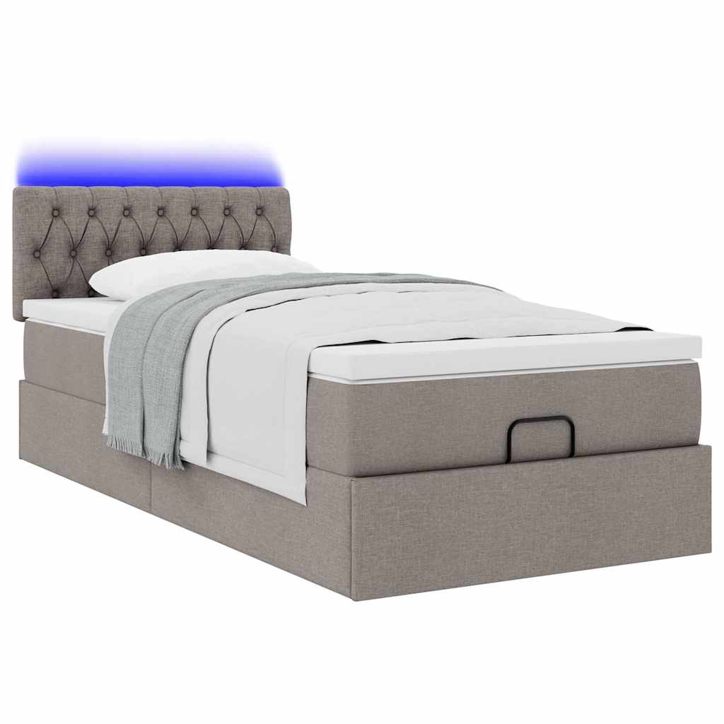Cadre de lit ottoman avec matelas taupe 80x200 cm tissu - XIOS