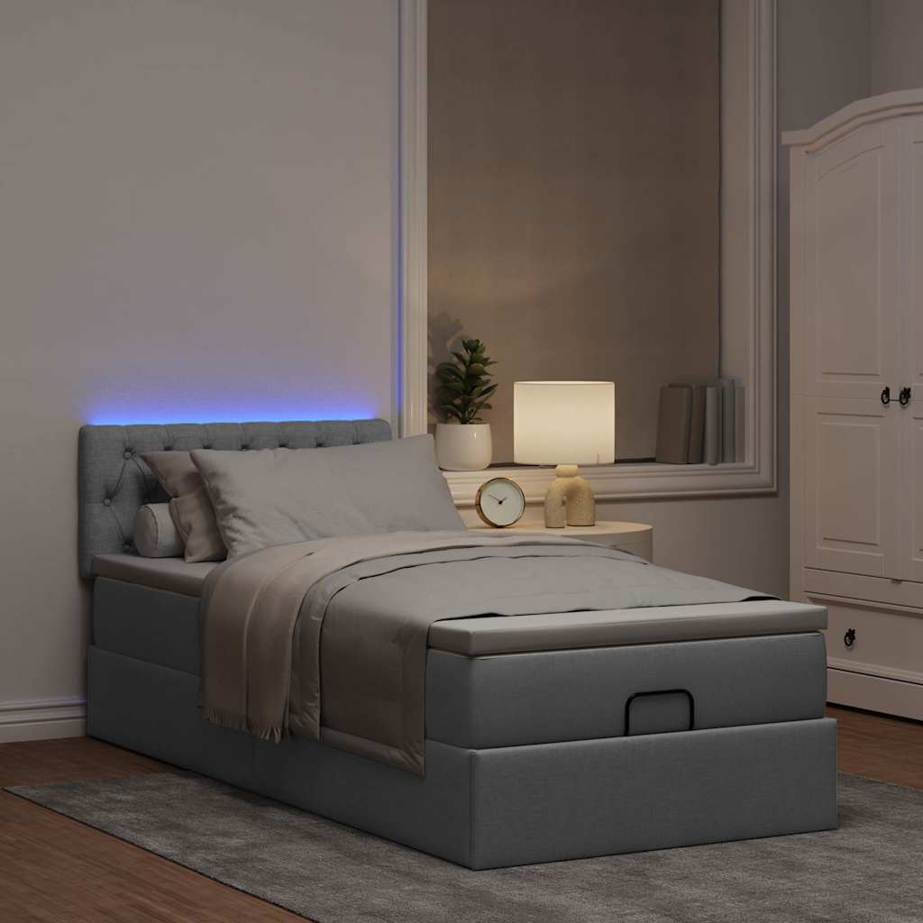 Cadre de lit ottoman et matelas gris clair 90x190 cm tissu - XIOS