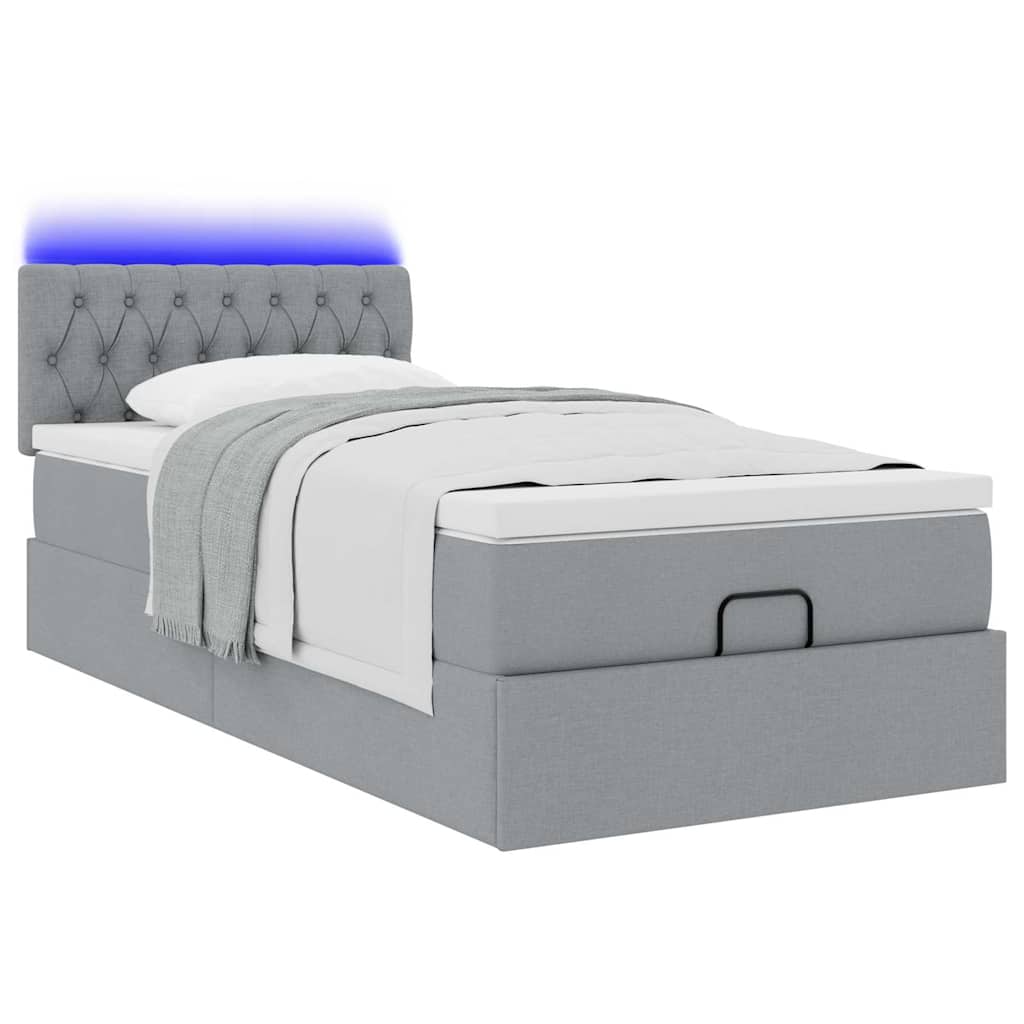 Cadre de lit ottoman et matelas gris clair 90x190 cm tissu - XIOS