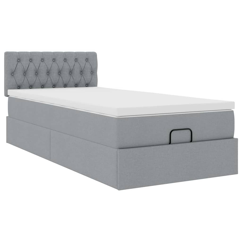 Cadre de lit ottoman et matelas gris clair 90x190 cm tissu - XIOS