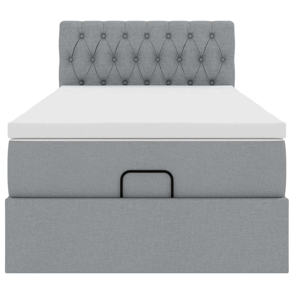 Cadre de lit ottoman et matelas gris clair 90x190 cm tissu - XIOS