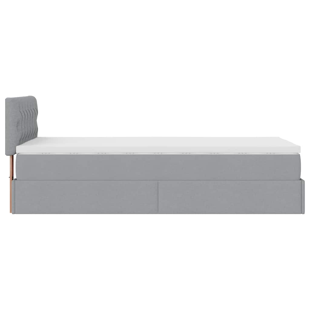 Cadre de lit ottoman et matelas gris clair 90x190 cm tissu - XIOS