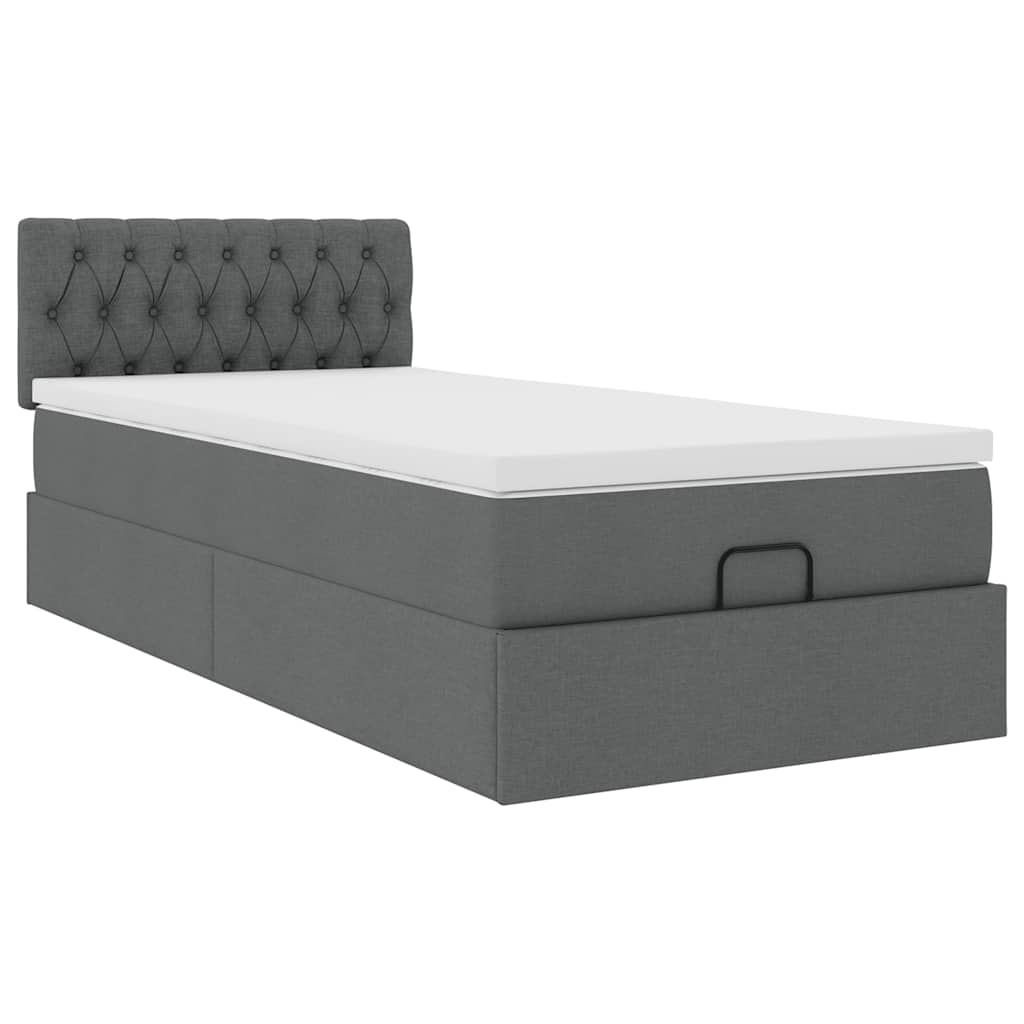 Cadre de lit ottoman avec matelas gris foncé 90x190 cm tissu - XIOS