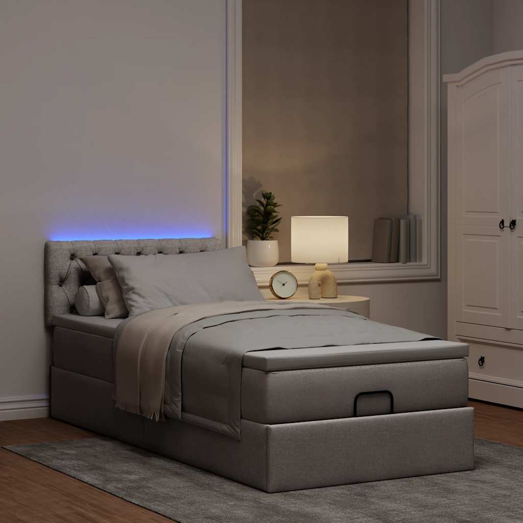 Cadre de lit ottoman avec matelas taupe 90x190 cm tissu - XIOS