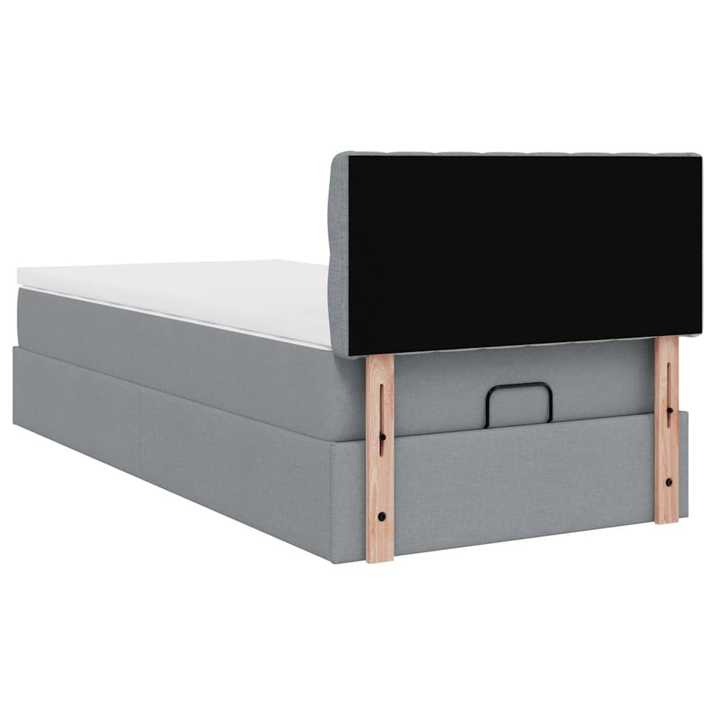 Lit ottoman avec matelas et LED gris clair 90x200 cm tissu