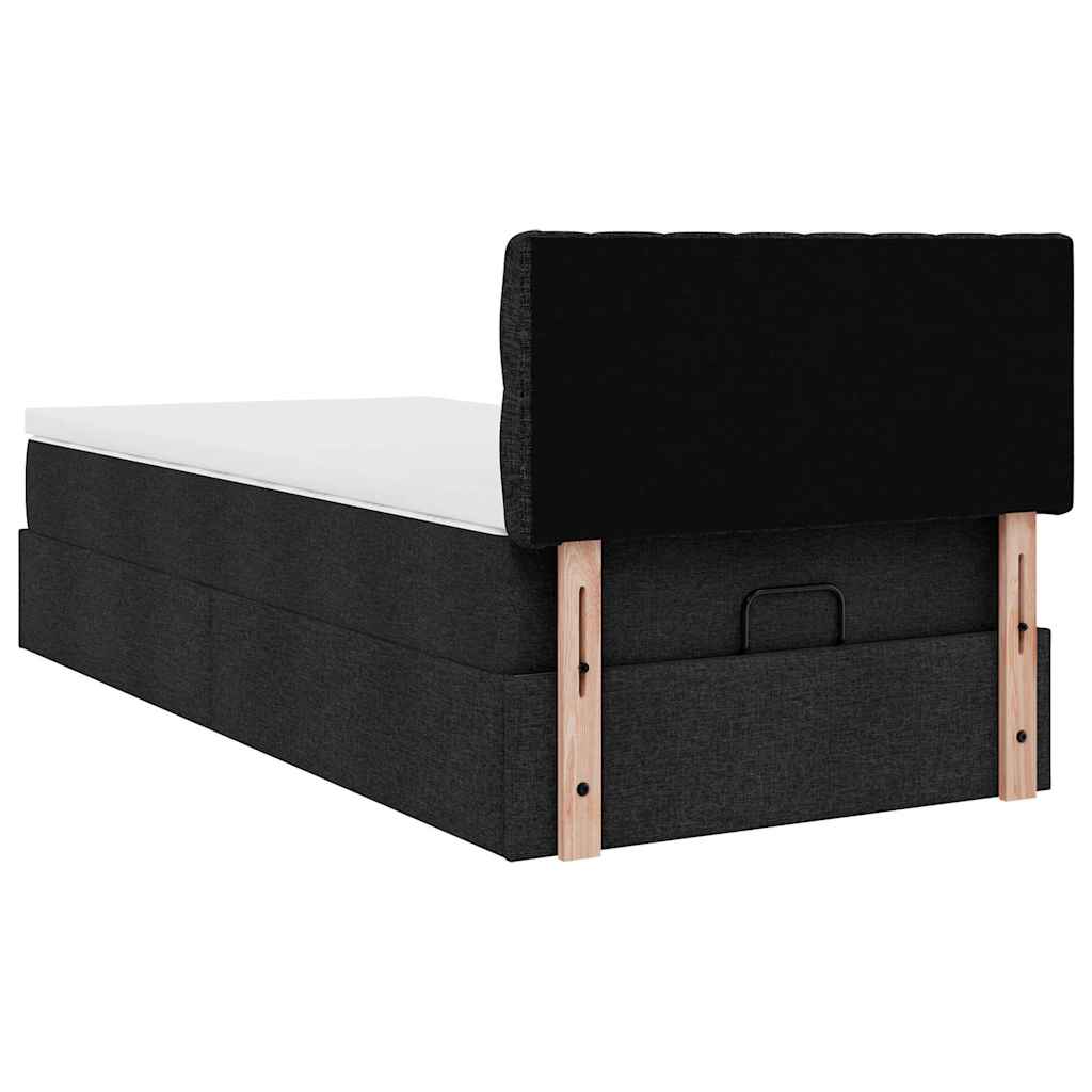 Lit ottoman avec matelas noir 90x200 cm tissu