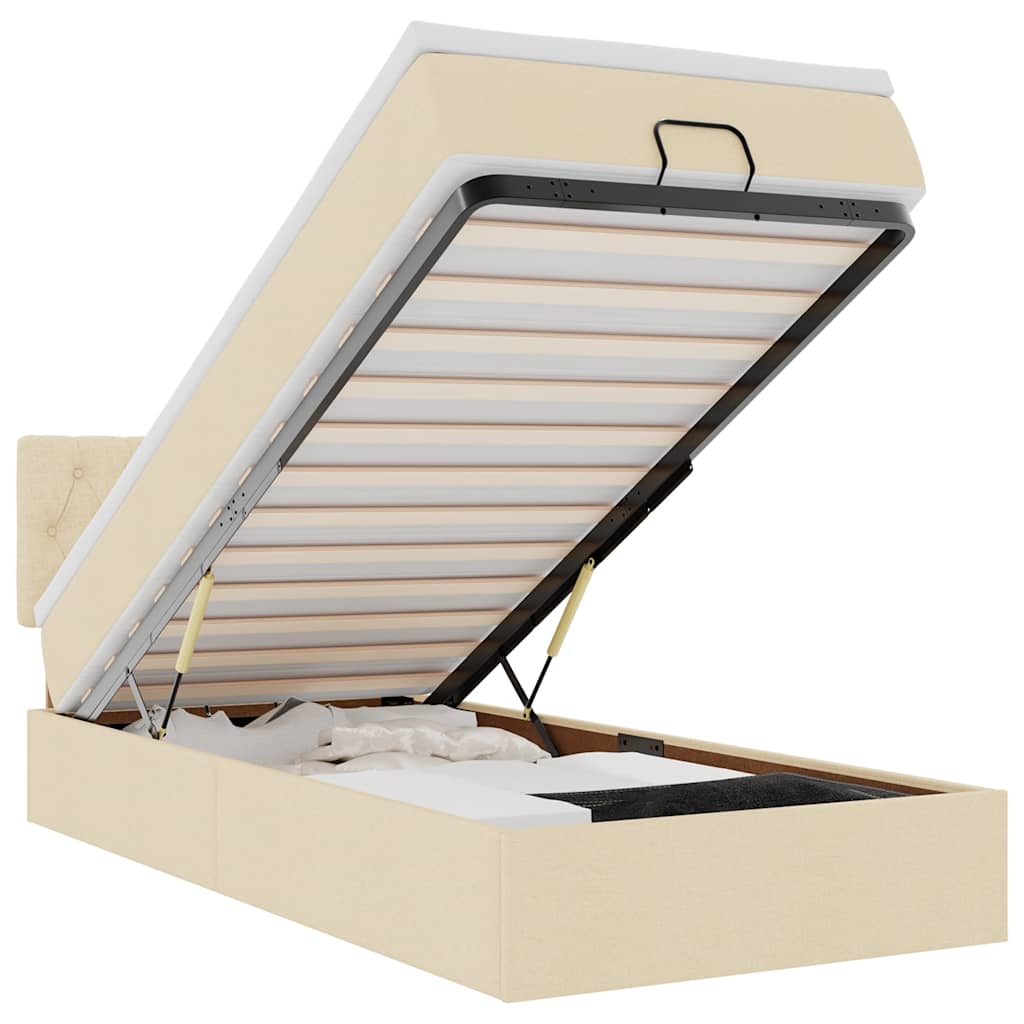 Lit ottoman avec matelas et LED crème 90x200 cm tissu - XIOS
