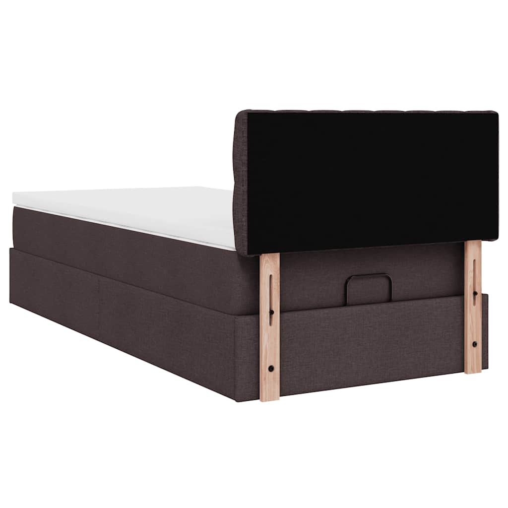 Lit ottoman avec matelas marron foncé 100x200 cm tissu