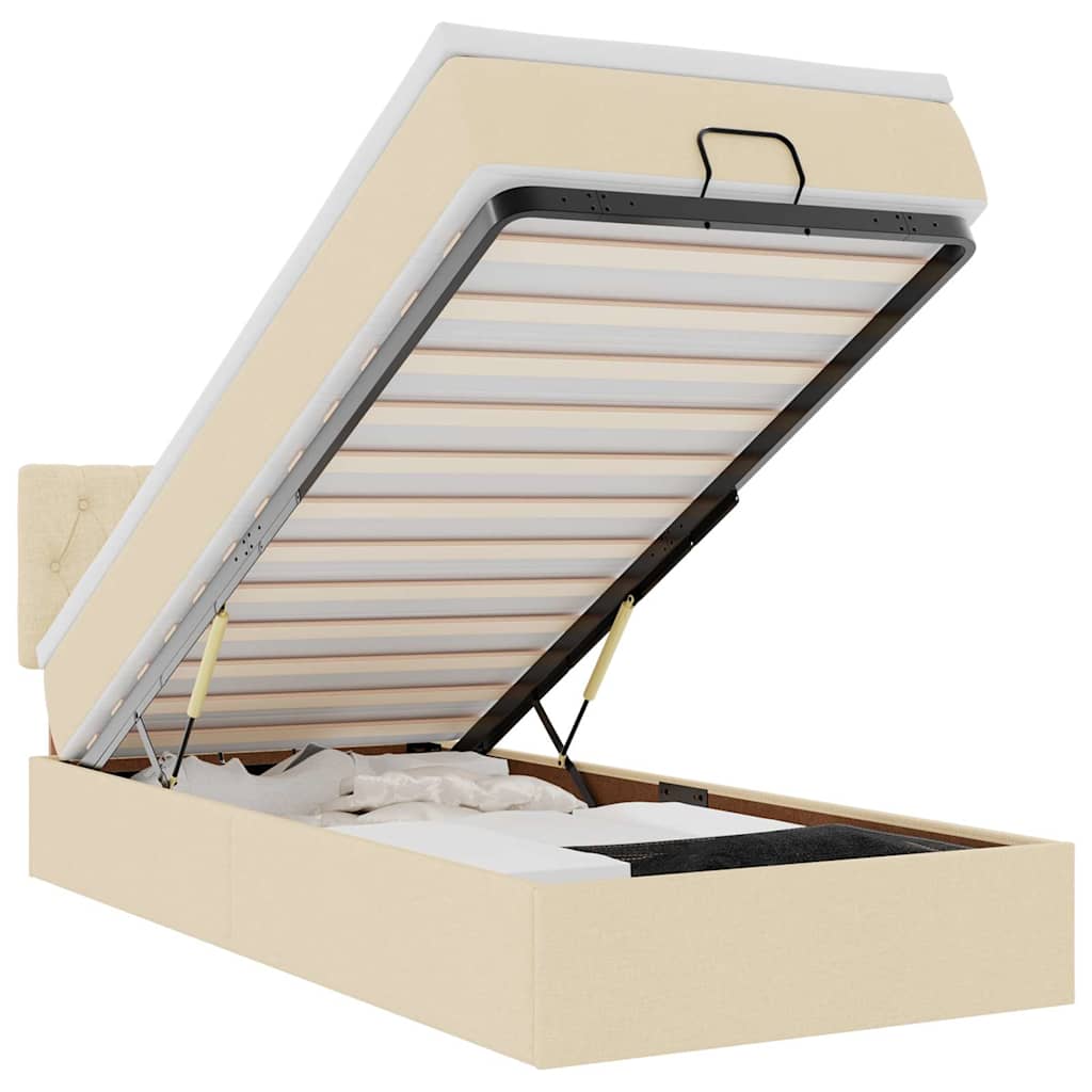 Lit ottoman avec matelas crème 100x200 cm tissu - XIOS