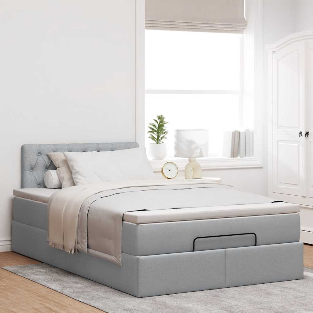 Lit ottoman avec matelas gris clair 120x190 cm tissu - XIOS
