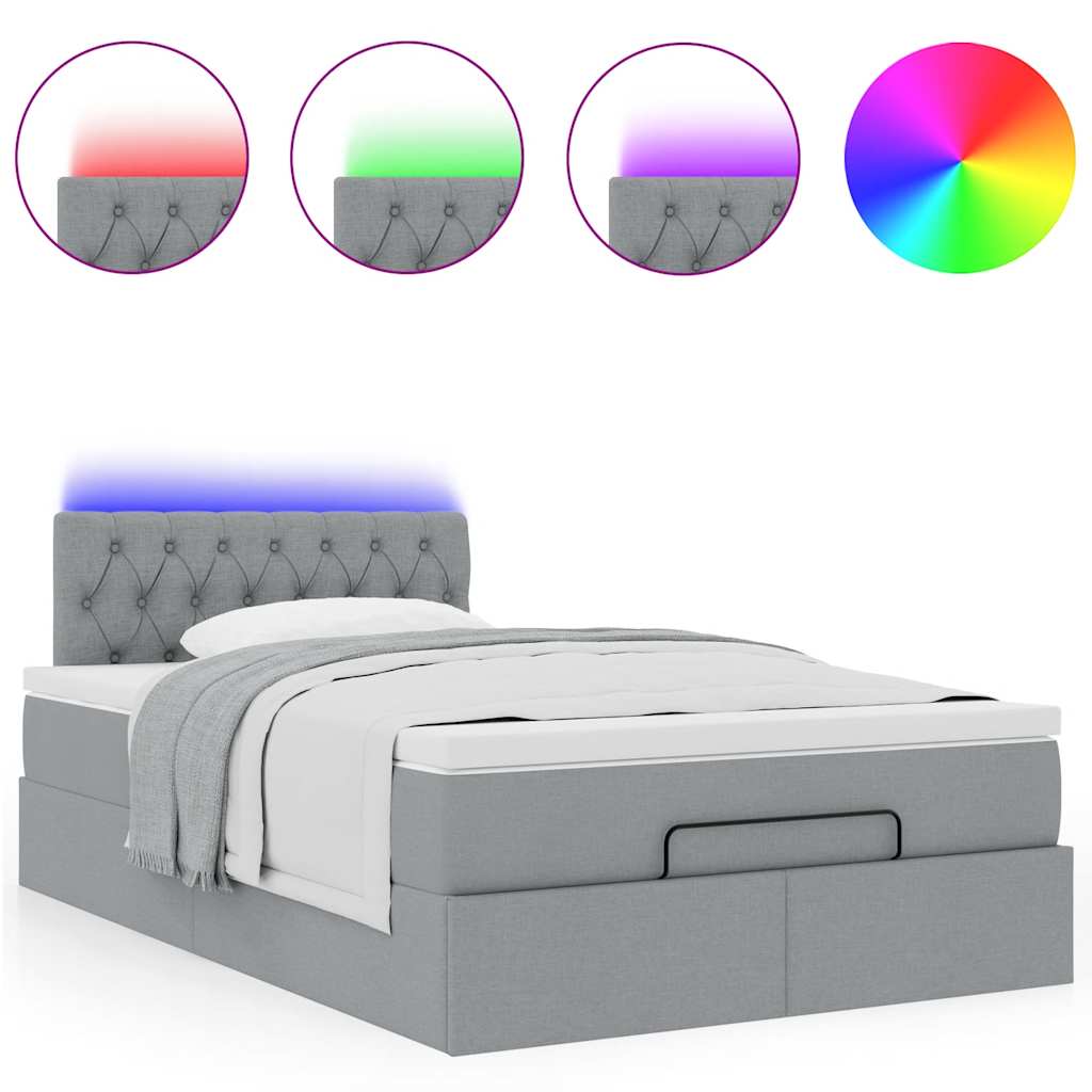 Lit ottoman avec matelas gris clair 120x190 cm tissu - XIOS