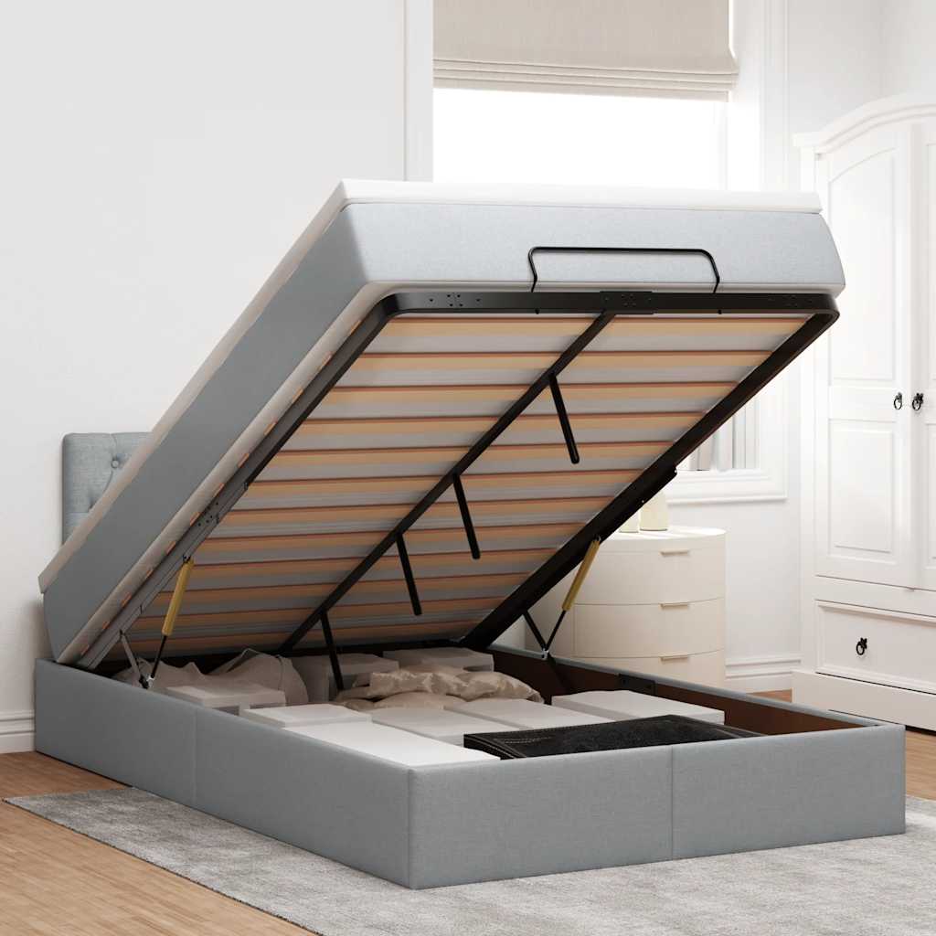 Lit ottoman avec matelas gris clair 120x190 cm tissu - XIOS