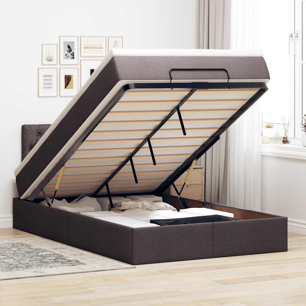 Cadre de lit ottoman avec matelas marron foncé 120x190 cm tissu - XIOS