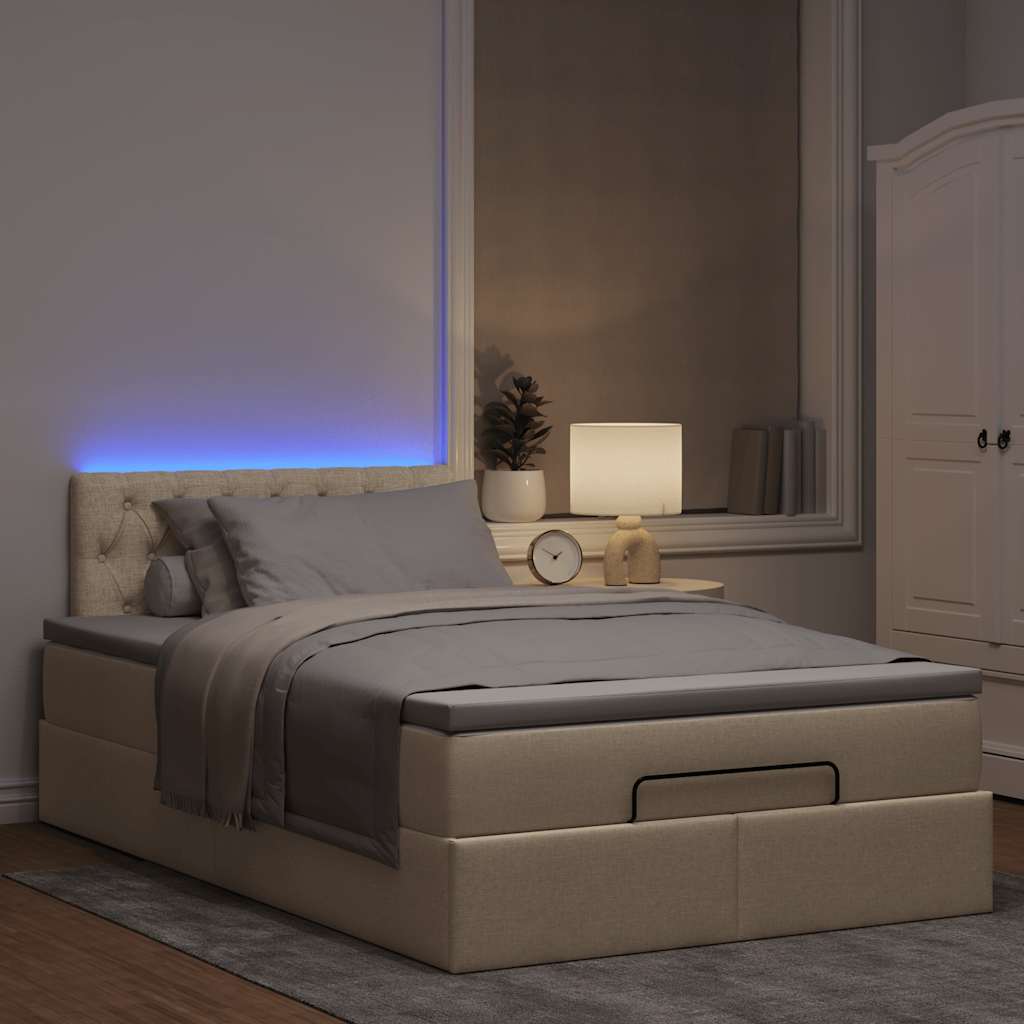 Lit ottoman avec matelas et LED crème 120x190 cm tissu - XIOS