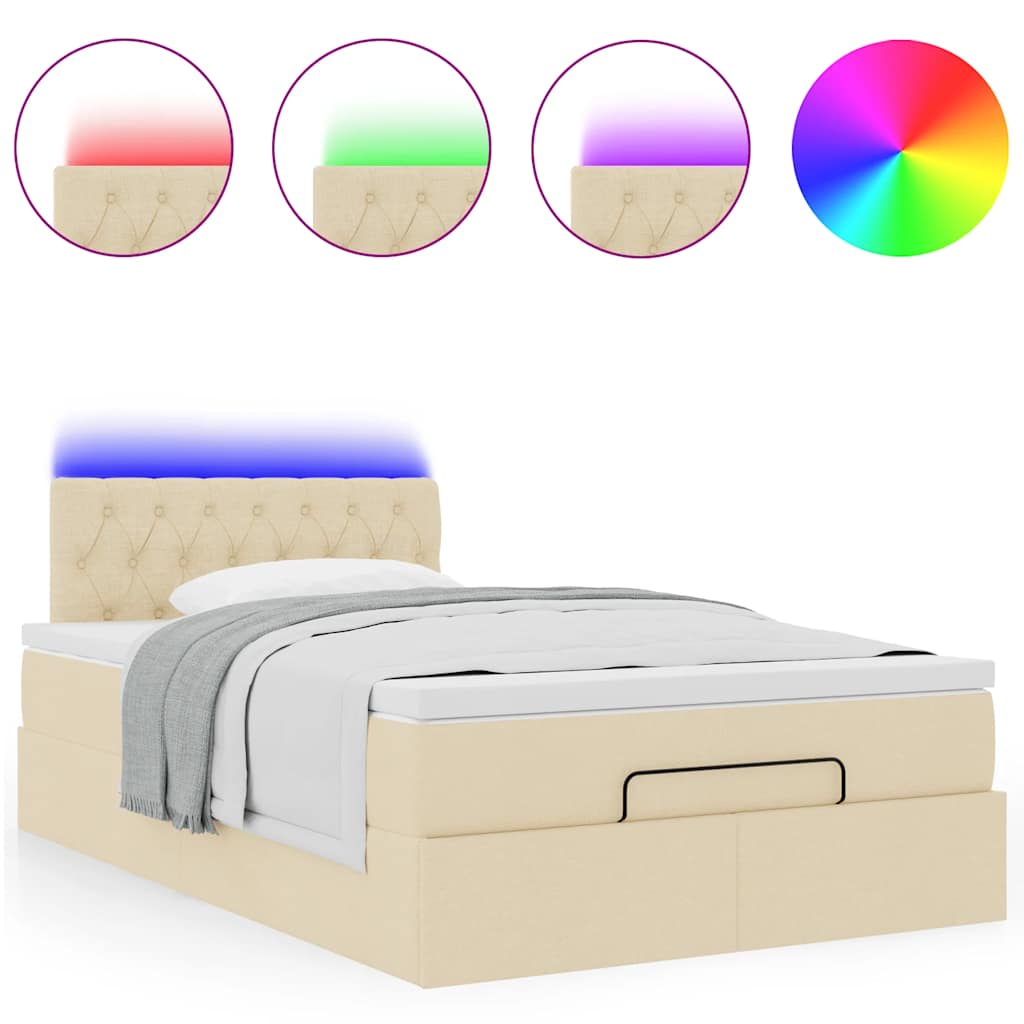 Lit ottoman avec matelas et LED crème 120x190 cm tissu - XIOS