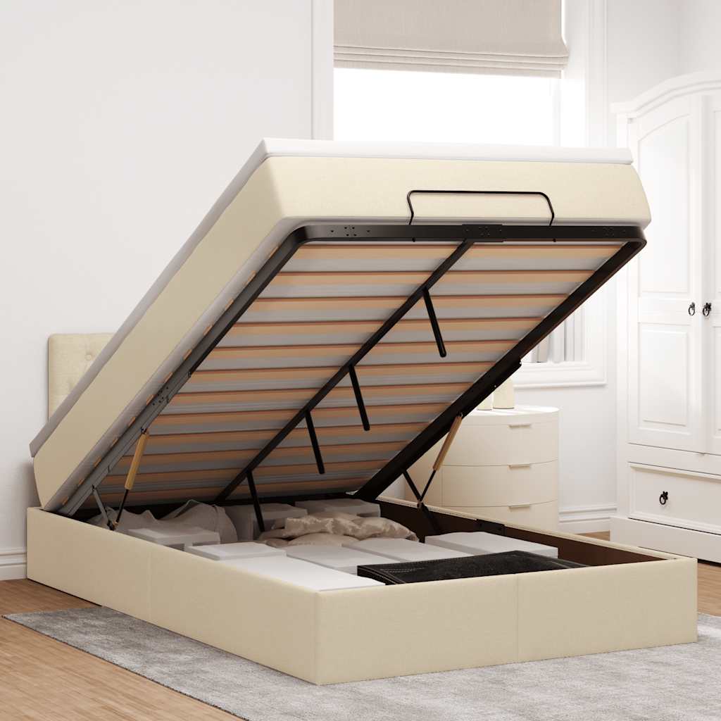 Lit ottoman avec matelas et LED crème 120x190 cm tissu - XIOS