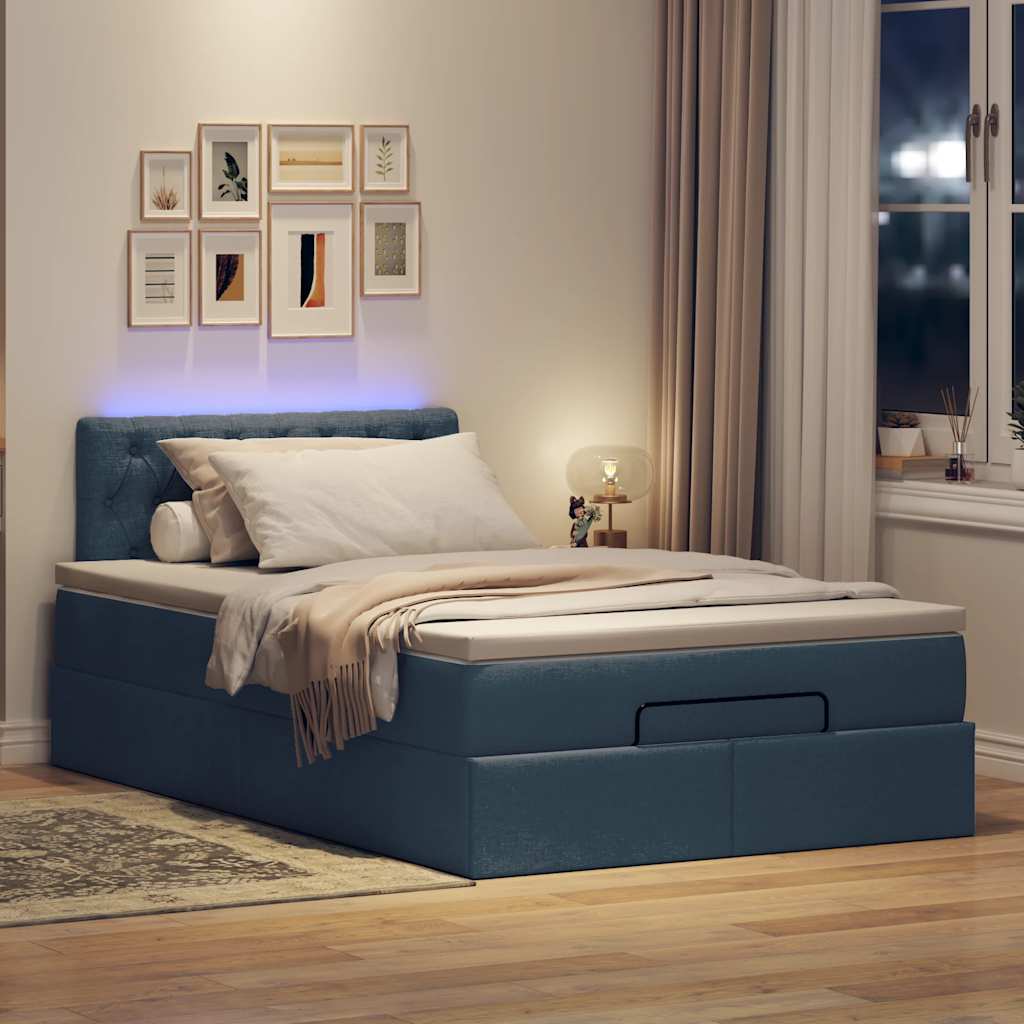 Lit ottoman avec matelas et LED bleu 120x190 cm tissu - XIOS