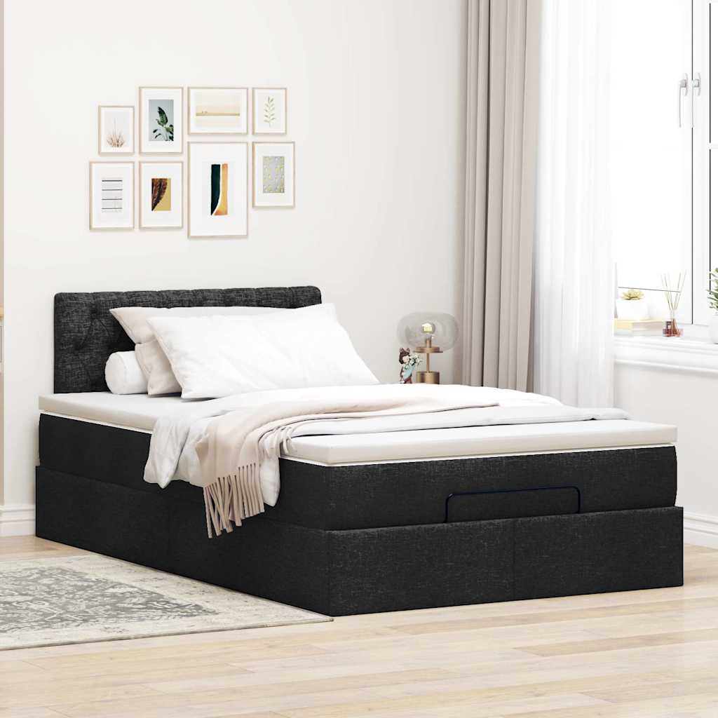 Lit ottoman avec matelas noir 120x200 cm tissu - XIOS