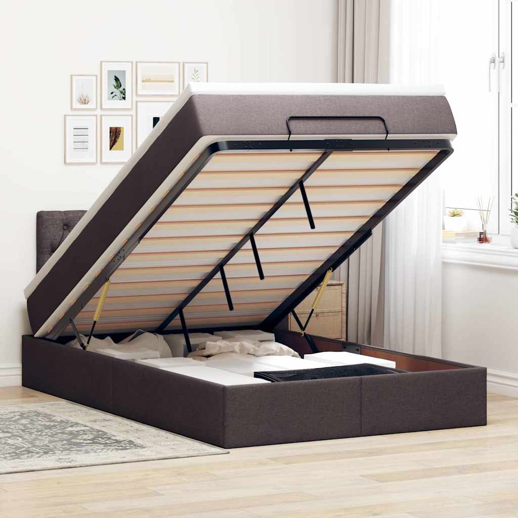 Lit ottoman avec matelas marron foncé 120x200 cm tissu